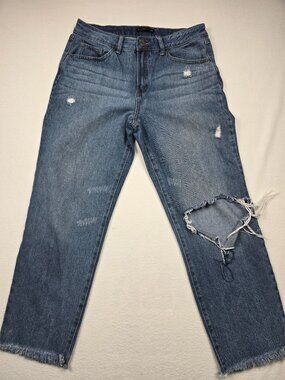 Sincerely Jules Distressed High-Waisted Blue Denim Jeans Frayed Hem 9/29